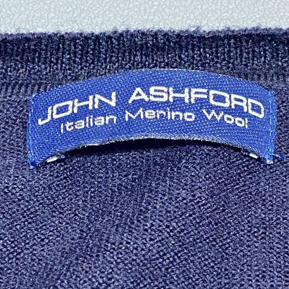 John Ashford Sweater Mens XXL Merino Wool Blue Argyle V-Neck Italy Golf Vintage - Picture 6 of 8